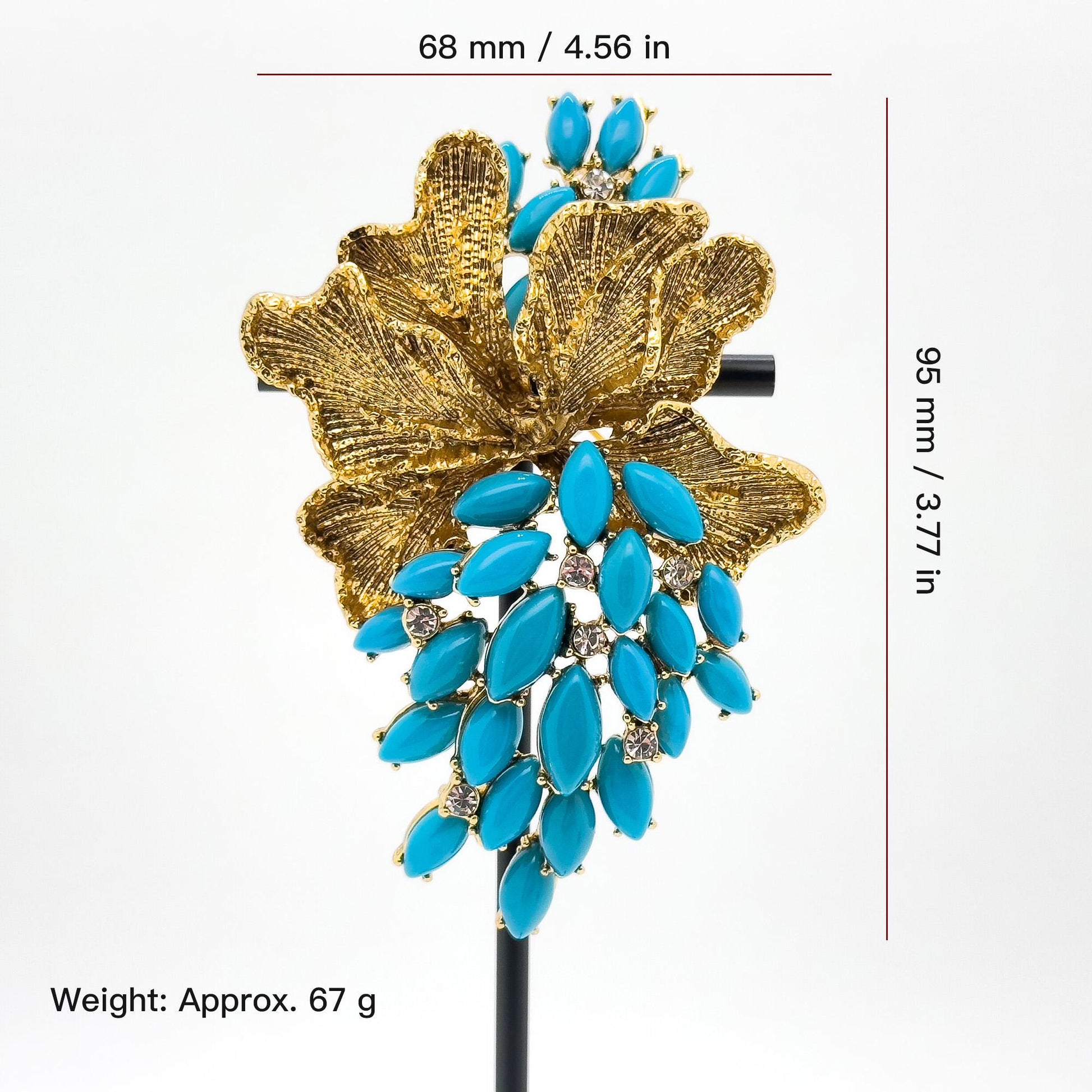 Vintage Art Deco Blue Grape Brooch Gold-Plated Rhinestone Leaf