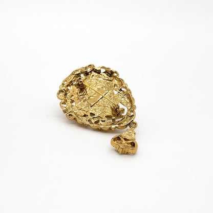 Vintage Art Deco Pearl Teardrop Brooch Gold-Plated Rhinestone Brooch