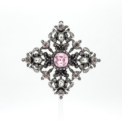 French Vintage Pink Crystal Geometric Brooch Pendant Elegant Rhinestone Pin