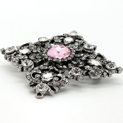 French Vintage Pink Crystal Geometric Brooch Pendant Elegant Rhinestone Pin