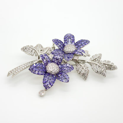 Leaf and Flower Crystal Brooch 12cm Art Deco Elegant Pin