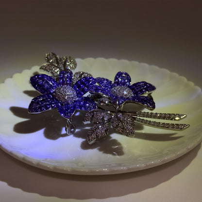 Leaf and Flower Crystal Brooch 12cm Art Deco Elegant Pin