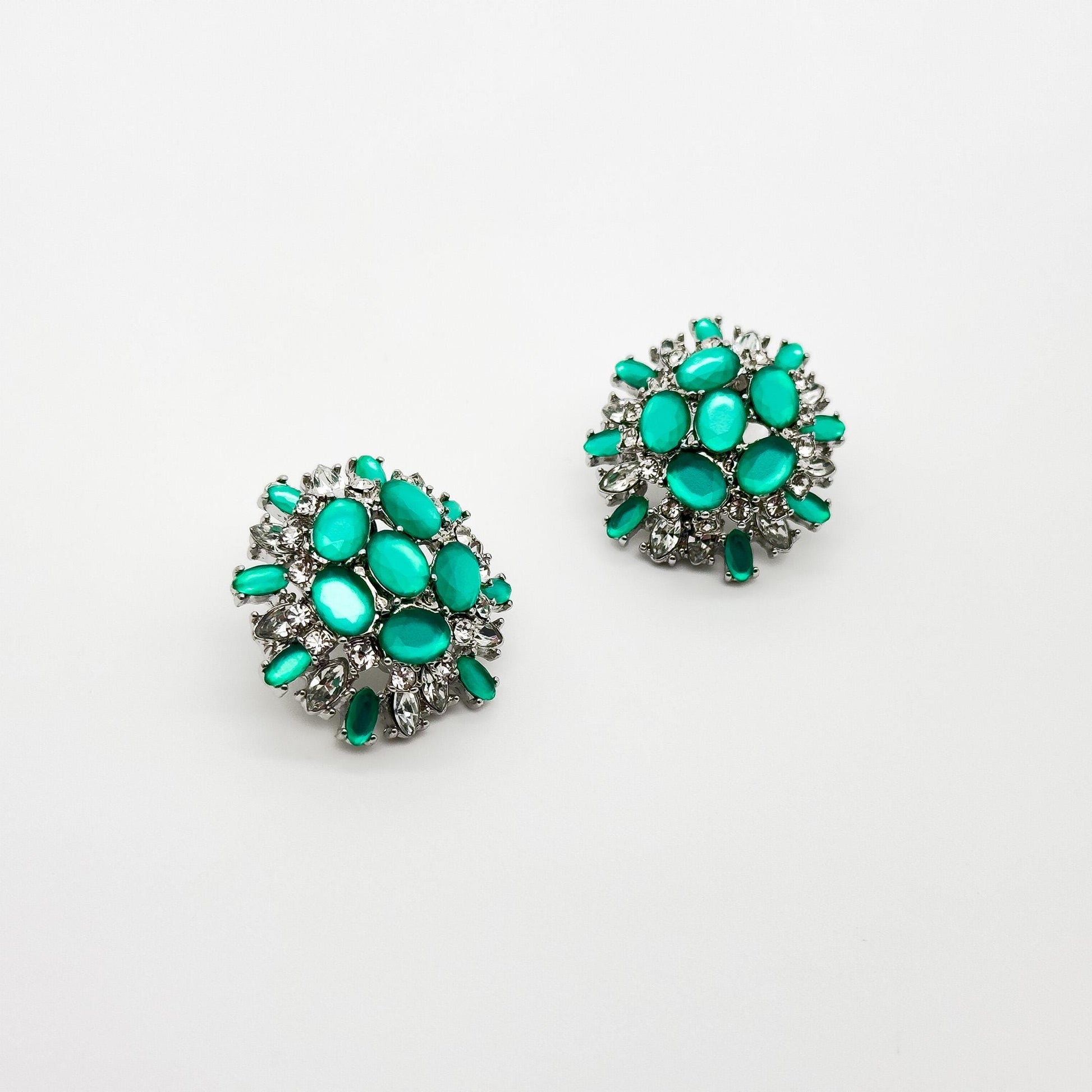 French Vintage Green Floral Stud Earrings 3D Handcrafted Gift