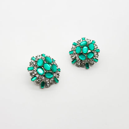 French Vintage Green Floral Stud Earrings 3D Handcrafted Gift