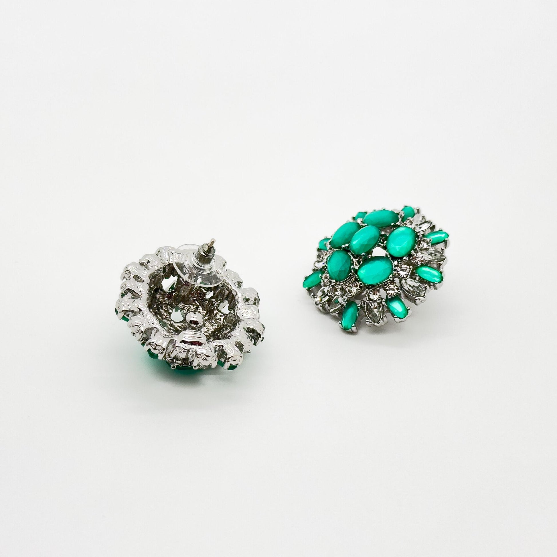 French Vintage Green Floral Stud Earrings 3D Handcrafted Gift
