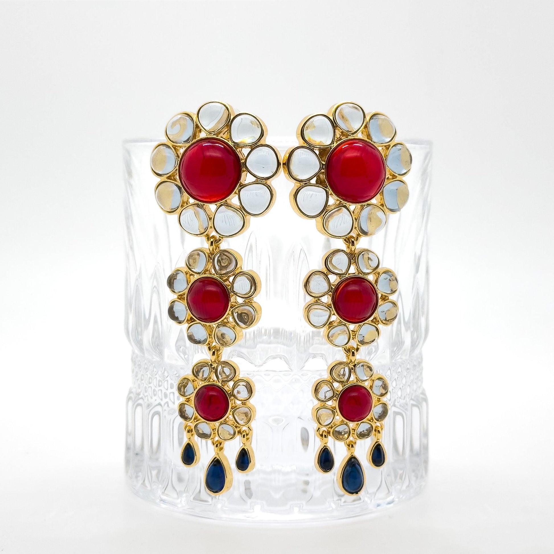 French Vintage Sunflower 3D Dangle Fringe Earrings, Gold-Plated Detail