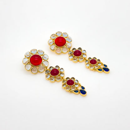 French Vintage Sunflower 3D Dangle Fringe Earrings, Gold-Plated Detail