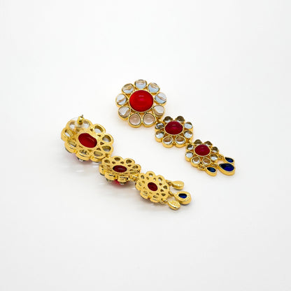 French Vintage Sunflower 3D Dangle Fringe Earrings, Gold-Plated Detail