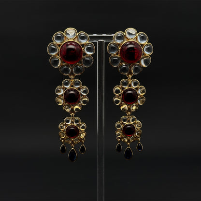 French Vintage Sunflower 3D Dangle Fringe Earrings, Gold-Plated Detail