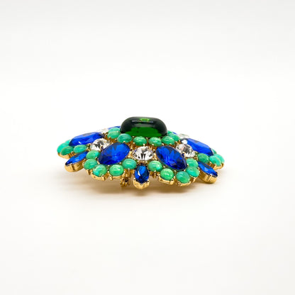 French-Style Blue Flower Brooch with Rhinestones and Gift Box