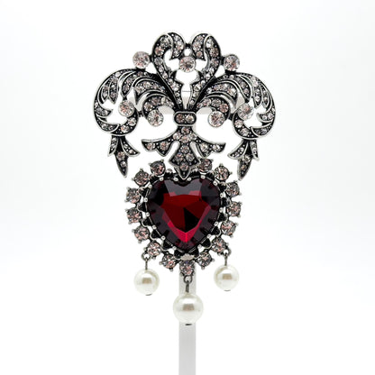 French Vintage Red Zircon Baroque Brooch with Pearls