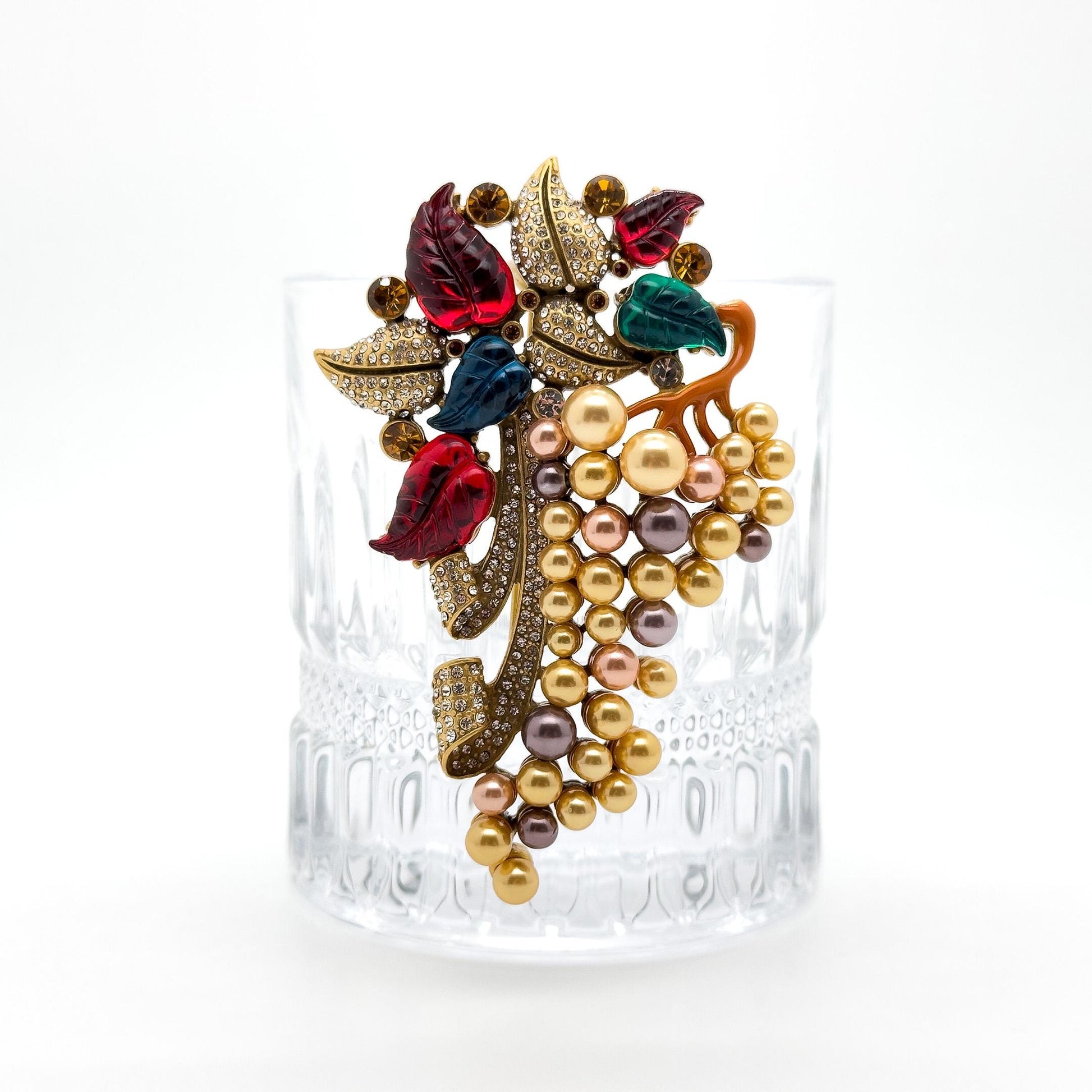 French Vintage Court-Style Pearl and Grape Crystal Brooch