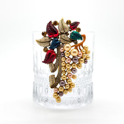 French Vintage Court-Style Pearl and Grape Crystal Brooch