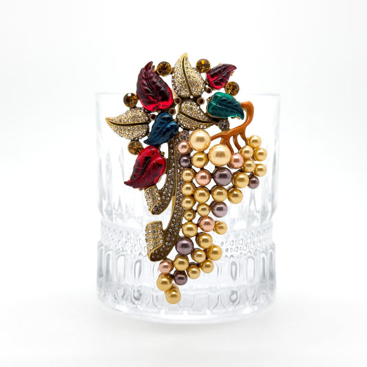 French Vintage Court-Style Pearl and Grape Crystal Brooch