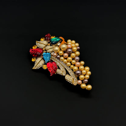 French Vintage Court-Style Pearl and Grape Crystal Brooch