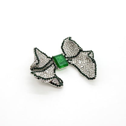 French Luxury Crystal Bow Brooch for Women – Elegant Vintage Deco