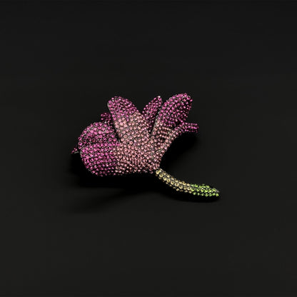 French Luxury 3D Flower Brooch with Zircon Accents