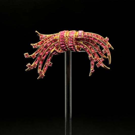 French Luxury Gradient Glass Brooch with Zircon Accents