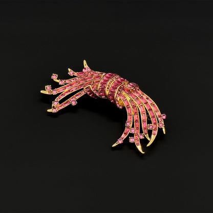 French Luxury Gradient Glass Brooch with Zircon Accents