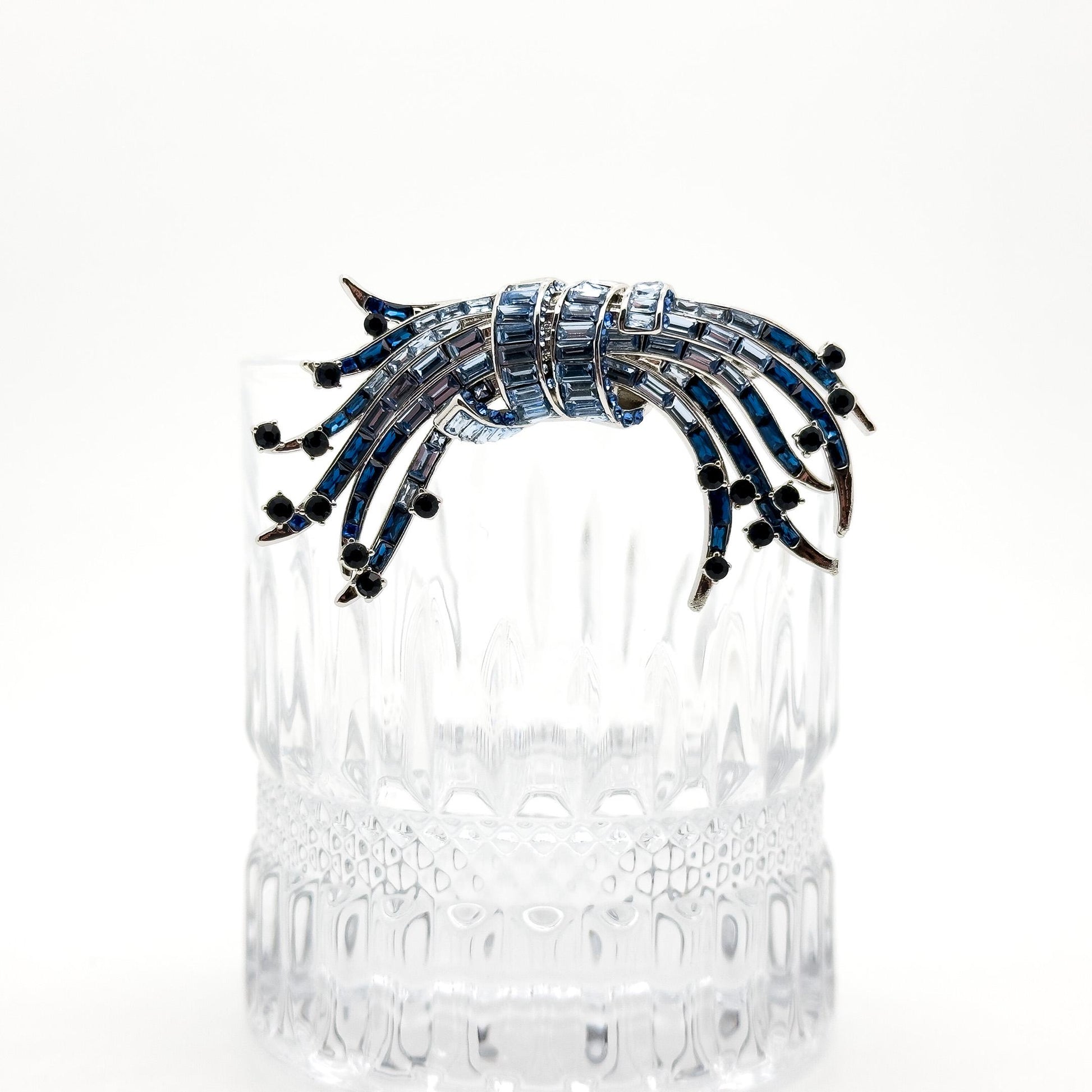 French Luxury Gradient Glass Brooch with Zircon Accents