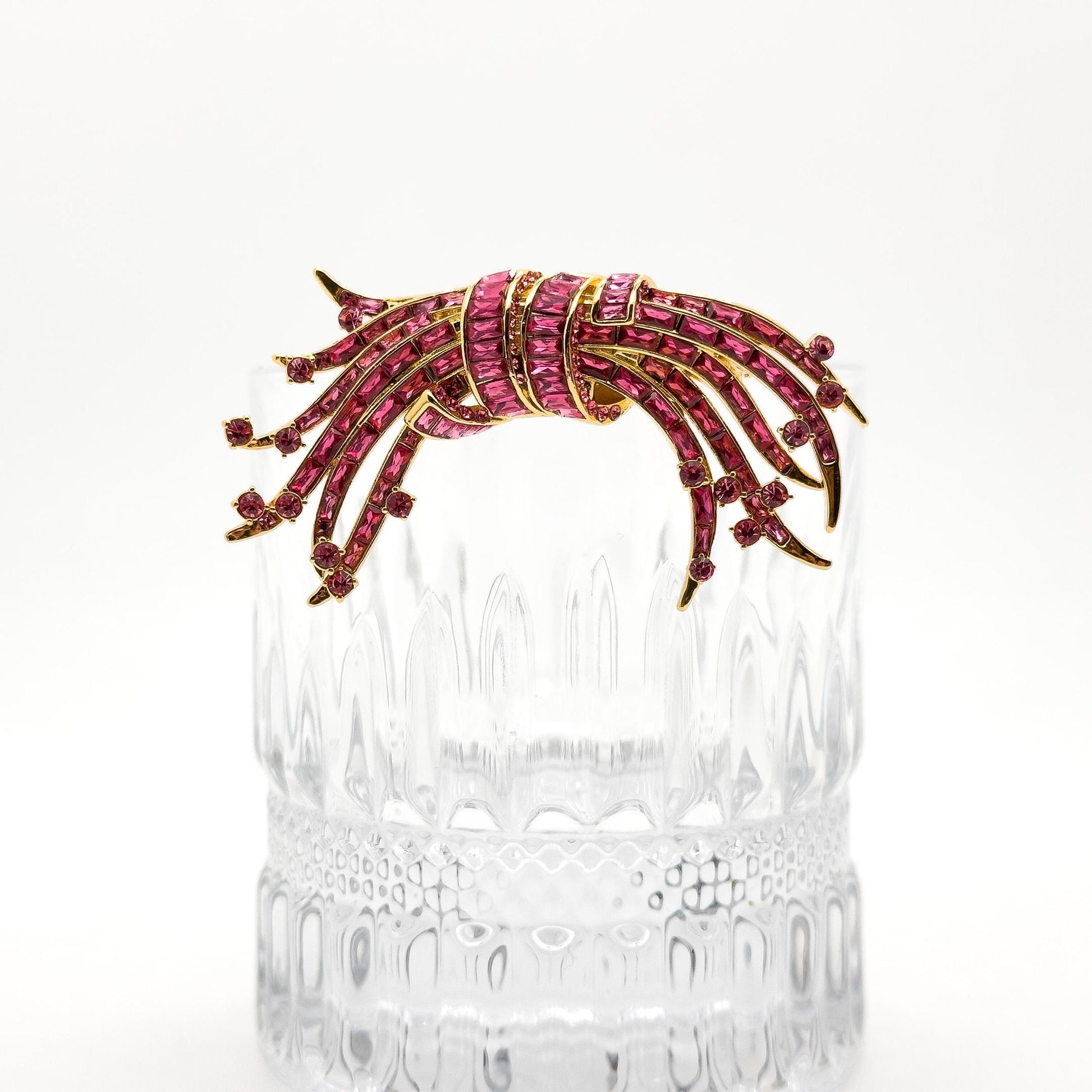 French Luxury Gradient Glass Brooch with Zircon Accents