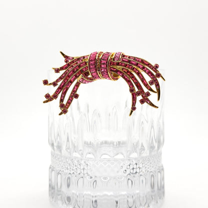 French Luxury Gradient Glass Brooch with Zircon Accents