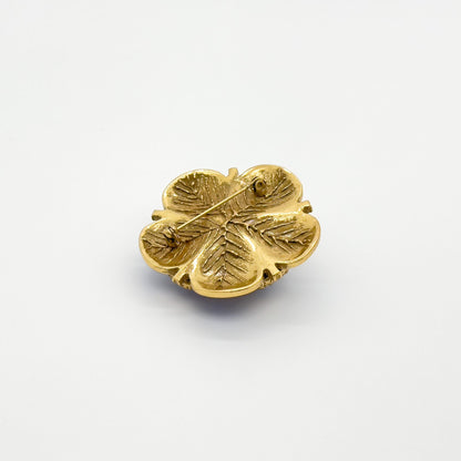 Vintage Blue Enamel Flower Brooch with Rhinestones and Gold