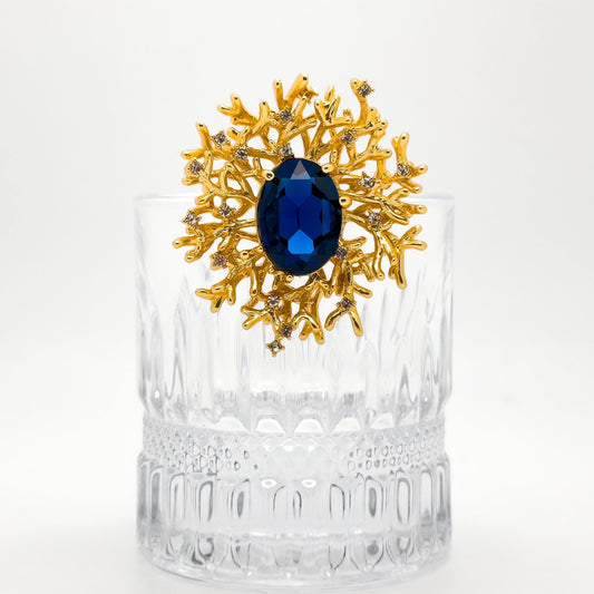 Royal Antler Zircon Brooch with Blue Green Art Deco Gems