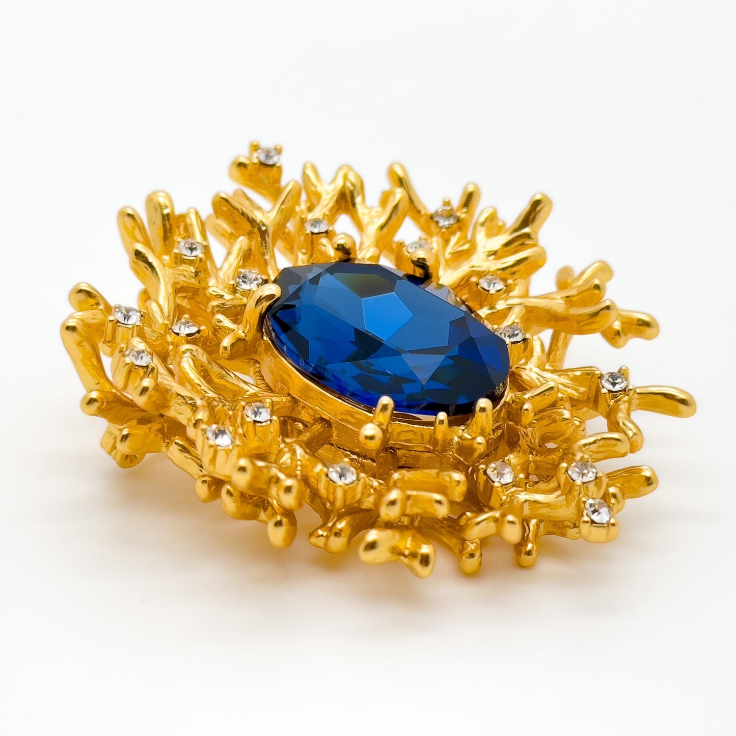 Royal Antler Zircon Brooch with Blue Green Art Deco Gems