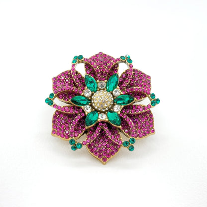 Vintage Art Deco Purple Flower Brooch Rhinestone Copper Accent