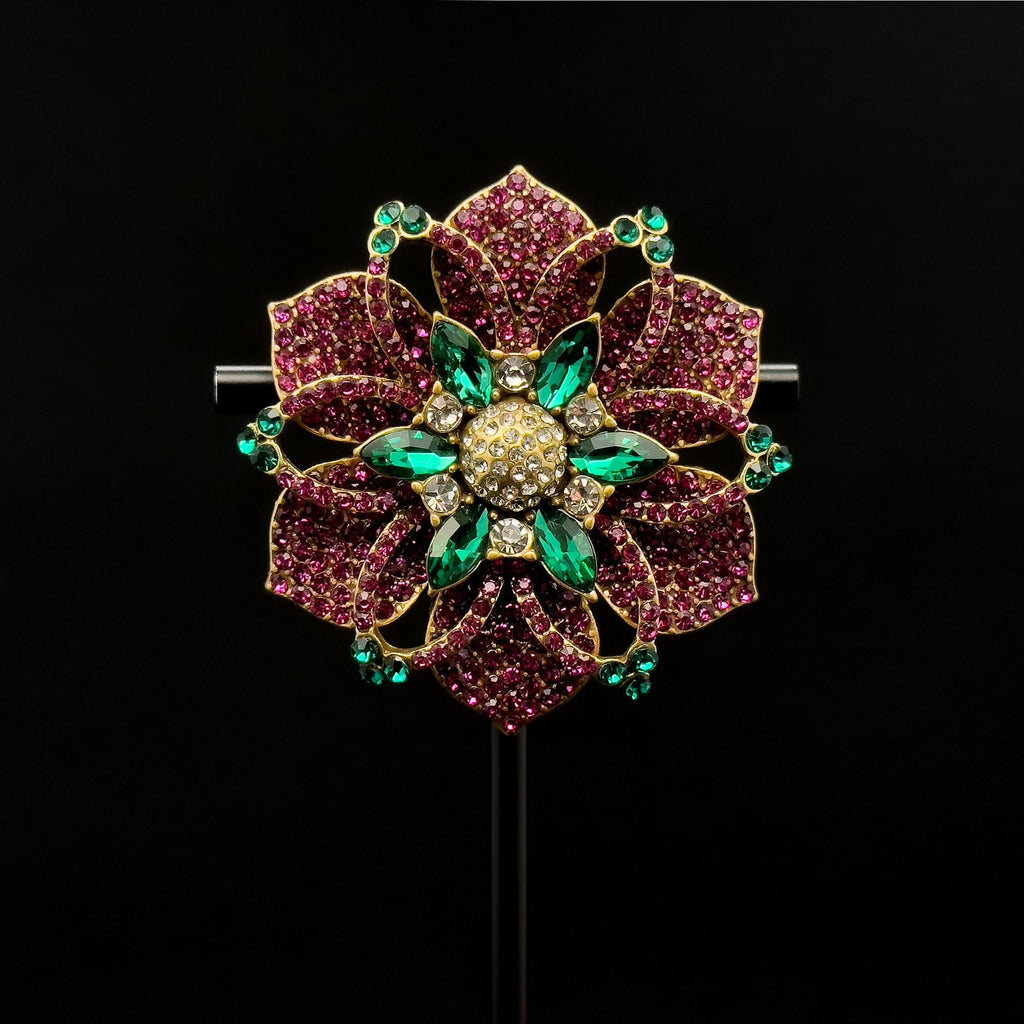 Vintage Art Deco Purple Flower Brooch Rhinestone Copper Accent