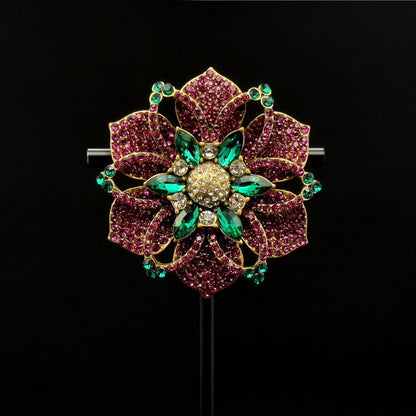 Vintage Art Deco Purple Flower Brooch Rhinestone Copper Accent
