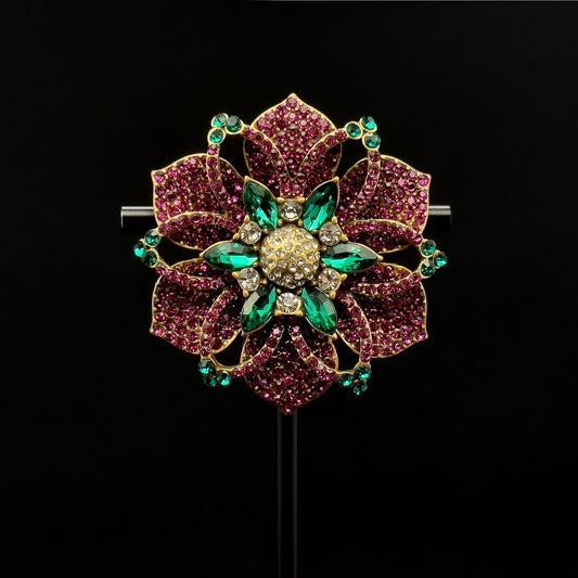 Vintage Art Deco Purple Flower Brooch Rhinestone Copper Accent