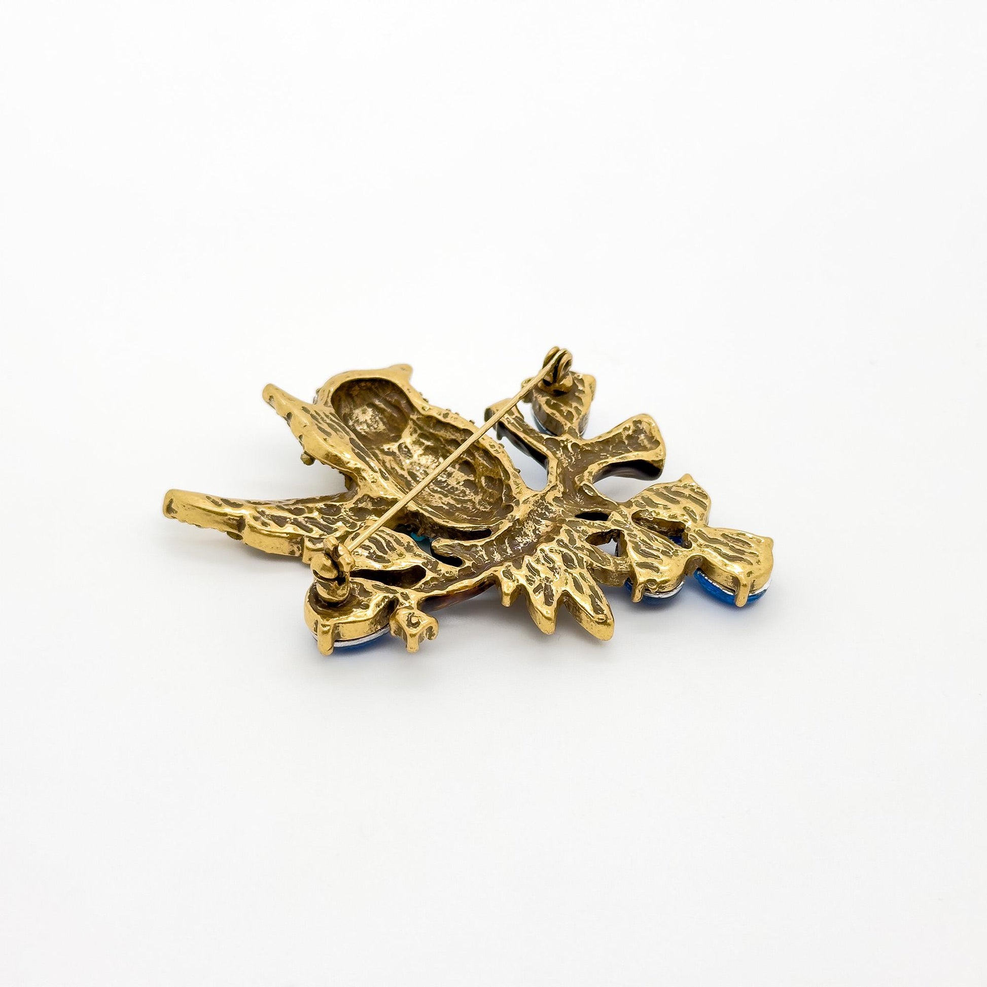 Vintage Art Deco Bird Rhinestone Gemstone Resin Copper Handmade Brooch