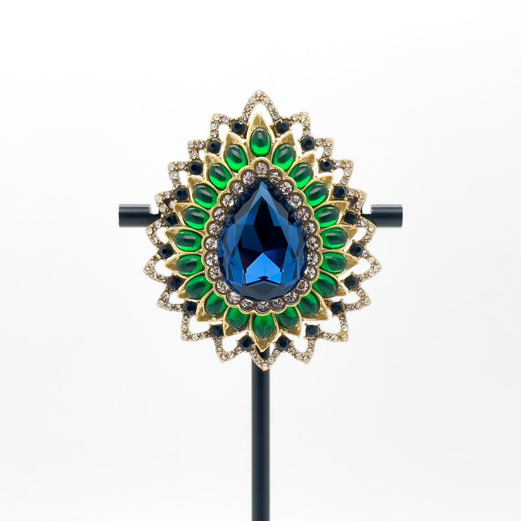 Vintage Art Deco Teardrop Brooch with 3D Flower and Rhinestones