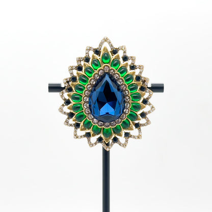 Vintage Art Deco Teardrop Brooch with 3D Flower and Rhinestones