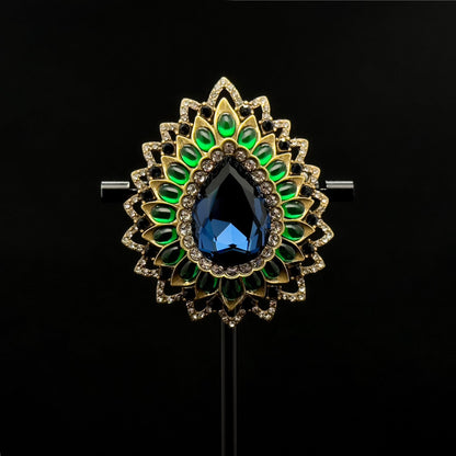 Vintage Art Deco Teardrop Brooch with 3D Flower and Rhinestones