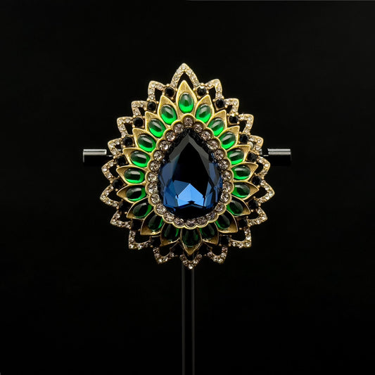 Vintage Art Deco Teardrop Brooch with 3D Flower and Rhinestones