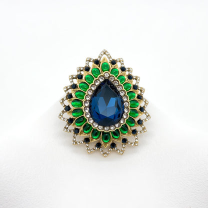 Vintage Art Deco Teardrop Brooch with 3D Flower and Rhinestones