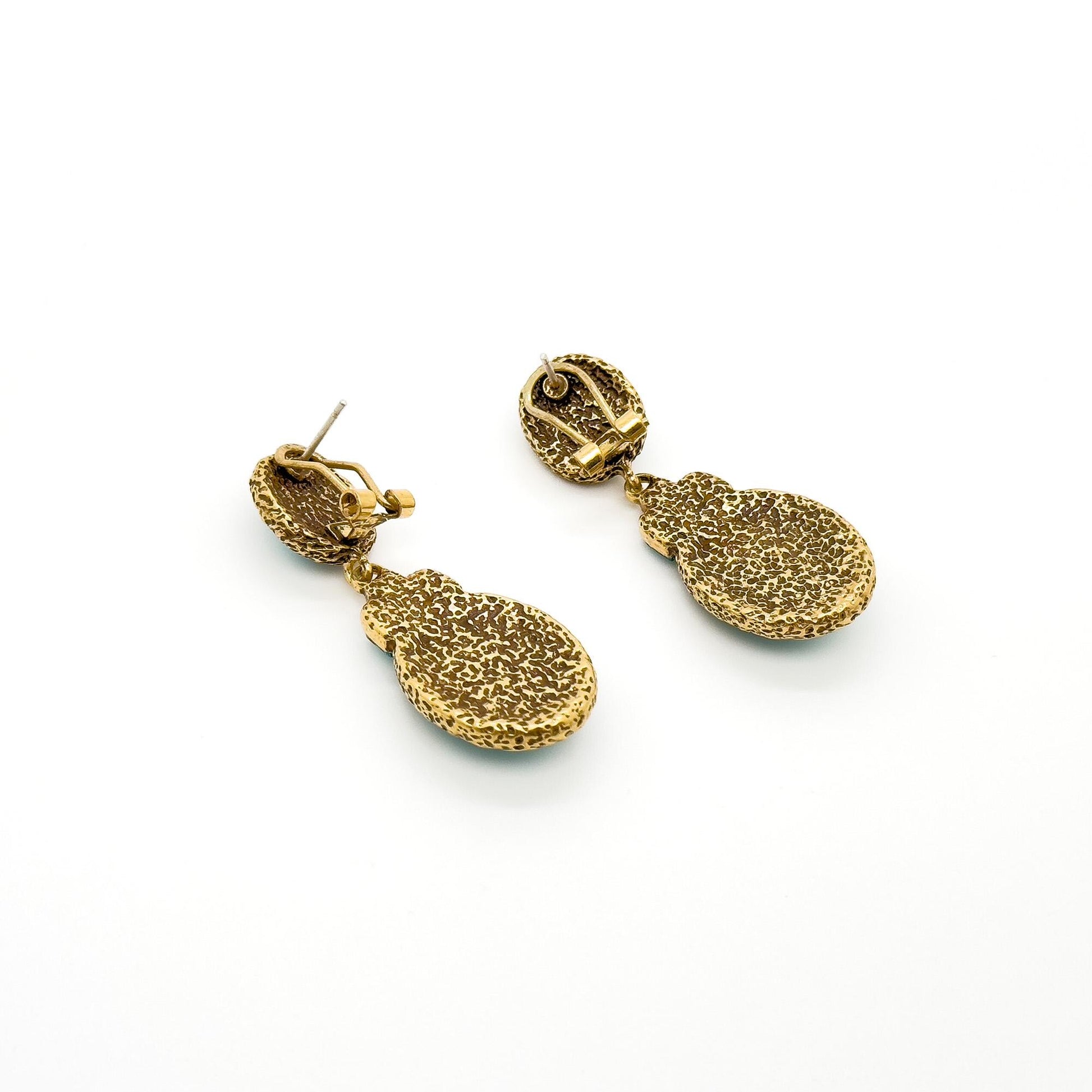 Vintage Art Deco Turquoise Drop Earrings with Rhinestone Detail