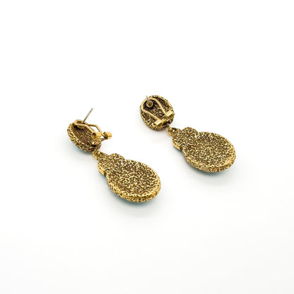 Vintage Art Deco Turquoise Drop Earrings with Rhinestone Detail