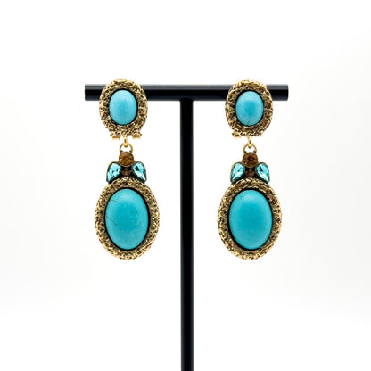 Vintage Art Deco Turquoise Drop Earrings with Rhinestone Detail