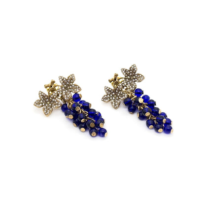Vintage Art Deco Blue Grape Rhinestone Dangle Drop Earrings