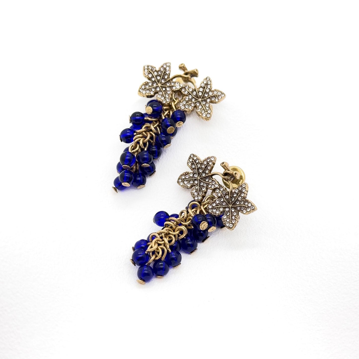 Vintage Art Deco Blue Grape Rhinestone Dangle Drop Earrings