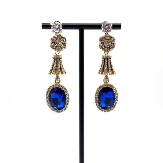 Vintage Art Deco Dangle Earrings Rhinestone Glass Copper 925 Silver