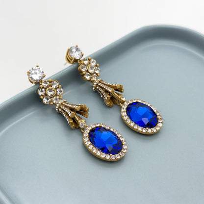 Vintage Art Deco Dangle Earrings Rhinestone Glass Copper 925 Silver