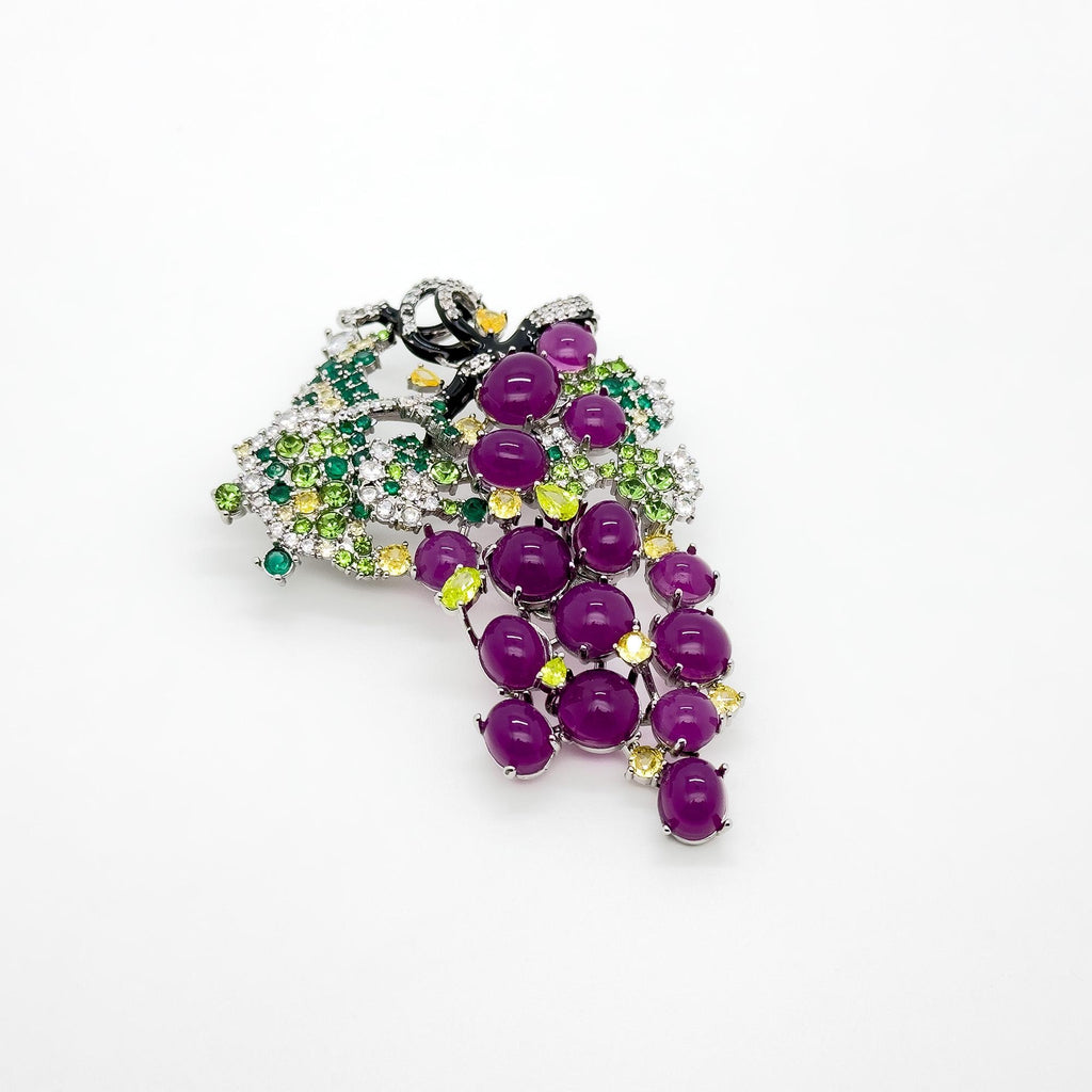 Vintage Art Deco Grape Brooch Glass Resin Titanium Steel Pin