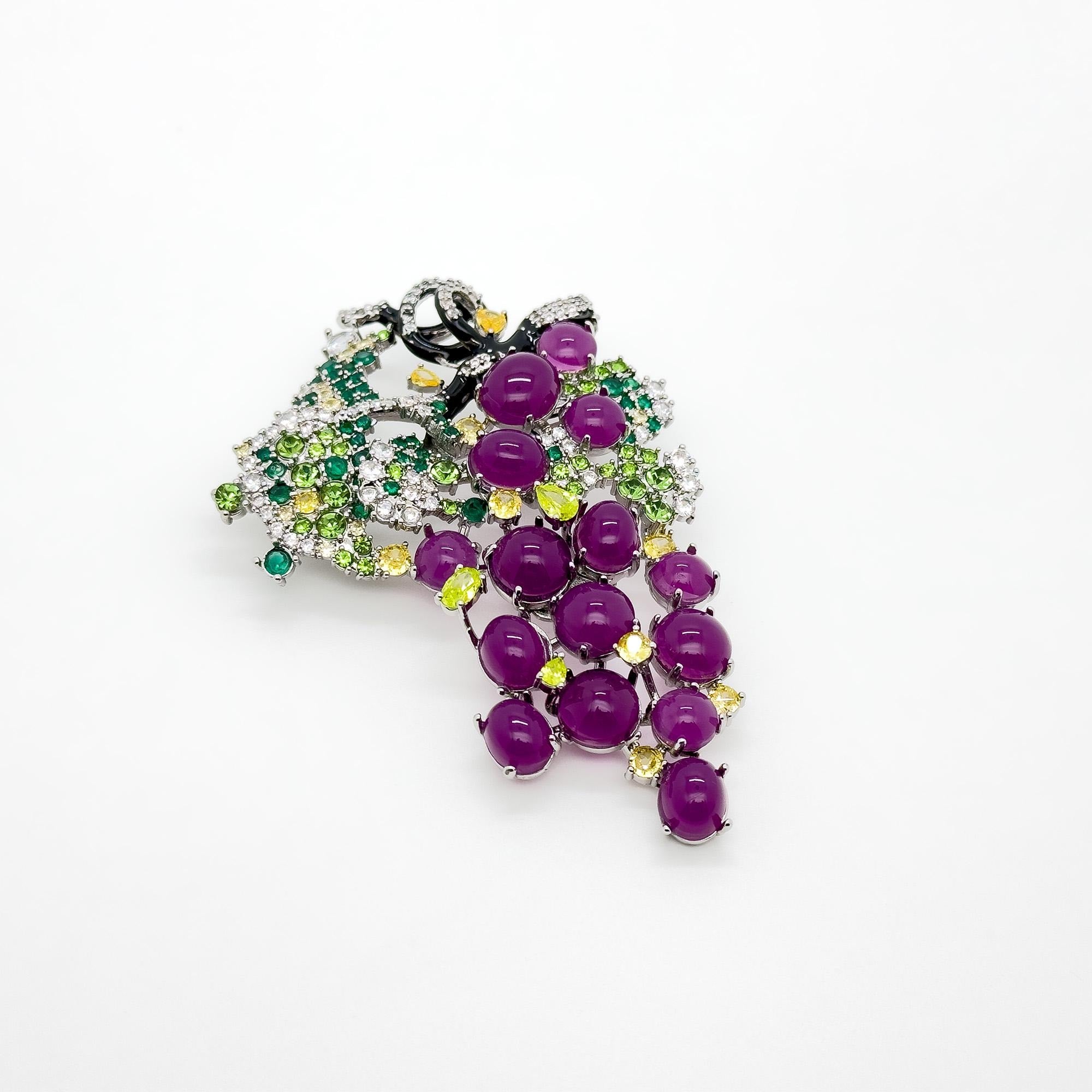 Vintage Art Deco Grape Brooch Glass Resin Titanium Steel Pin