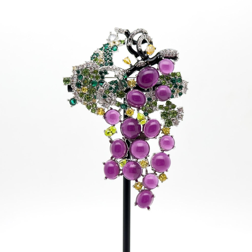 Vintage Art Deco Grape Brooch Glass Resin Titanium Steel Pin