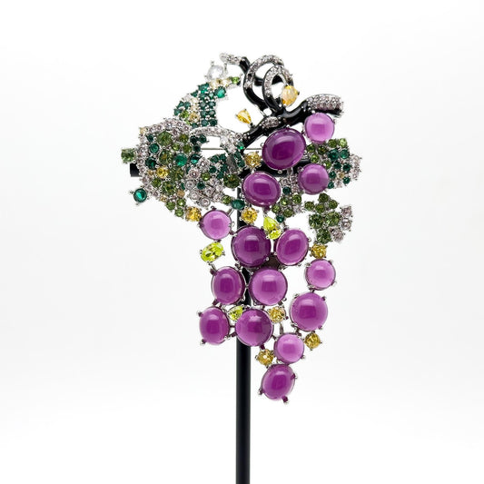 Vintage Art Deco Grape Brooch Glass Resin Titanium Steel Pin